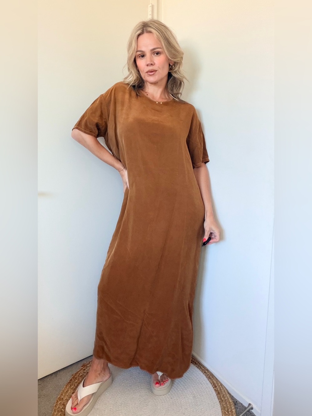Enza Costa Silk Crepe Caftan Maxi Dress